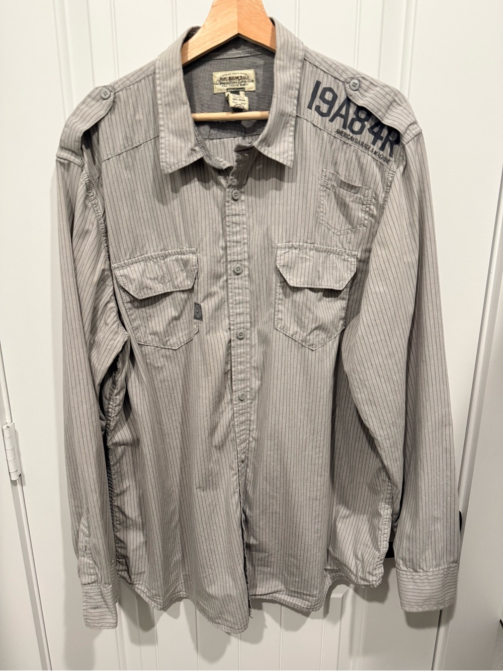American Rag Men's Light Gray Pinstripe Button-Down Shirt